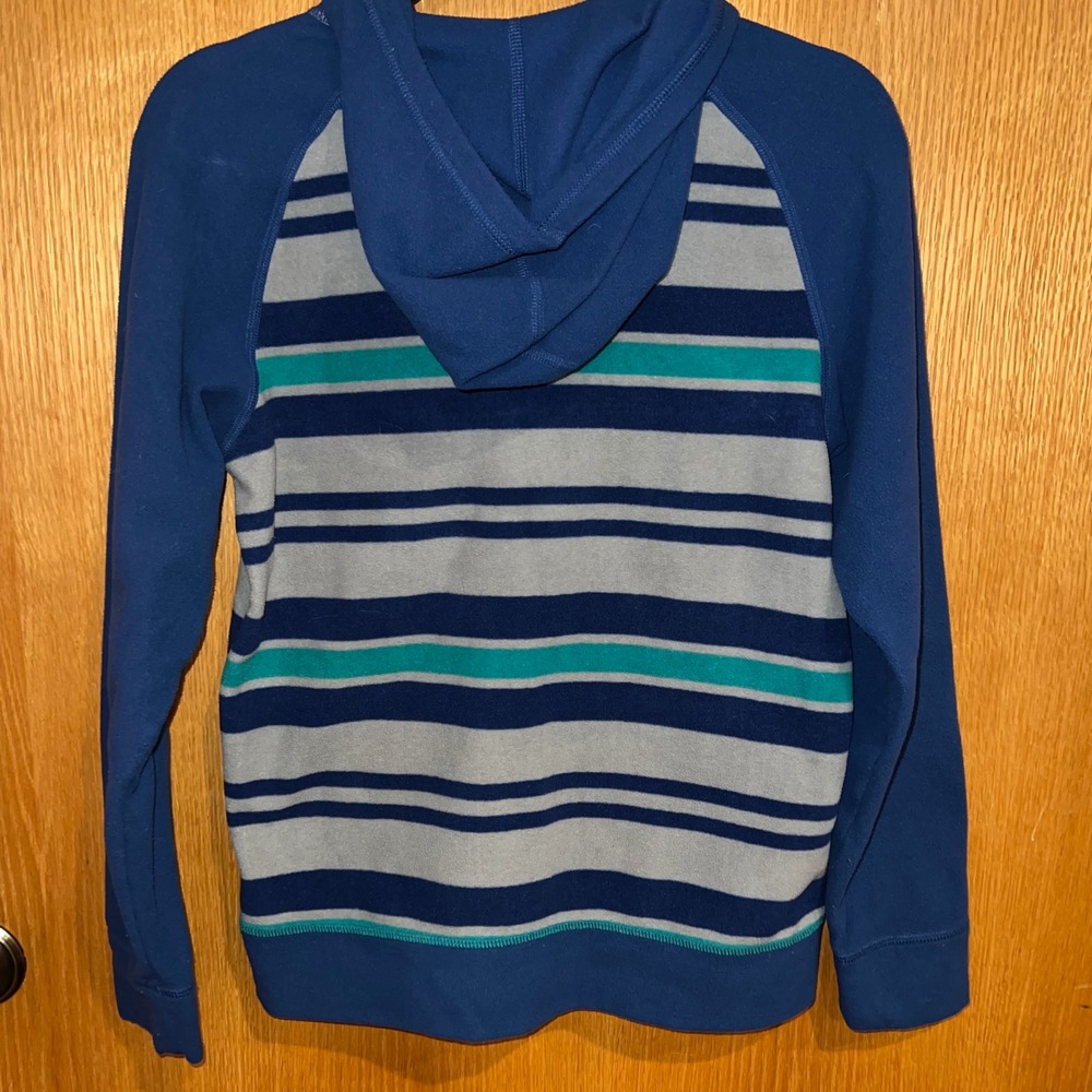 The North Face Fleece Hoodie Boys L 14/16 Blue Striped Full Zip Excellent Jacket - Picture 6 of 10